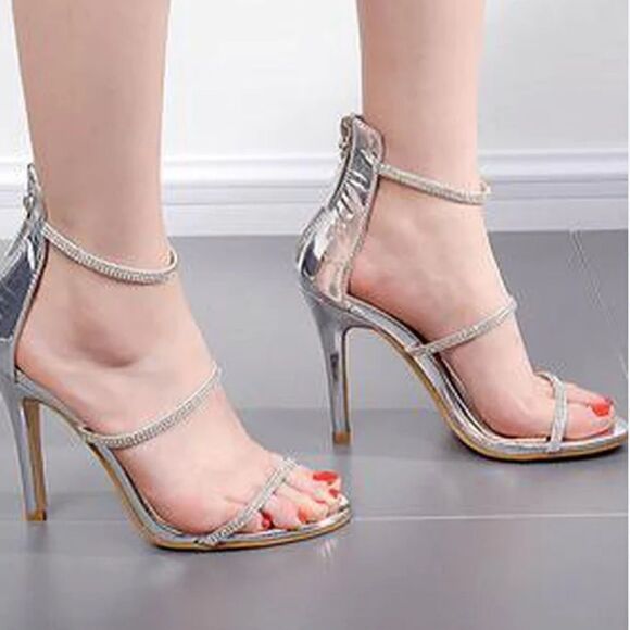 David Tutera Zoe Silver Rhinestone high heels B65 - Picture 1 of 10